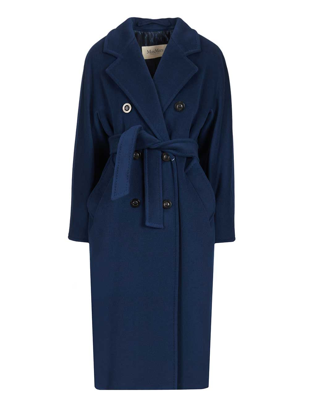Max Mara Madame Wool Cashmere Double Breasted Coat Coats - Blu | 70631638ffe05ed9d5ce5b77f2c5704ab178e5ac