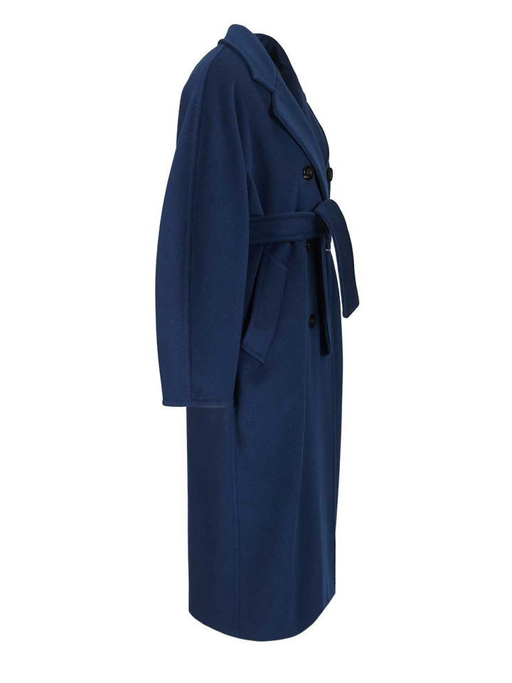 Max Mara Madame Wool Cashmere Double Breasted Coat Coats - Blu | 68044ea12facfda42416d10b1a88e69cfdf1f717