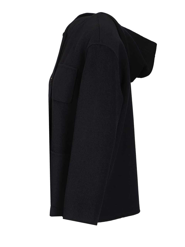Max Mara Studio Wool, Cashmere And Silk Hooded Coat Coats - Blu | 428f8097aec0733c64490fdd23440e644ec9f0a8