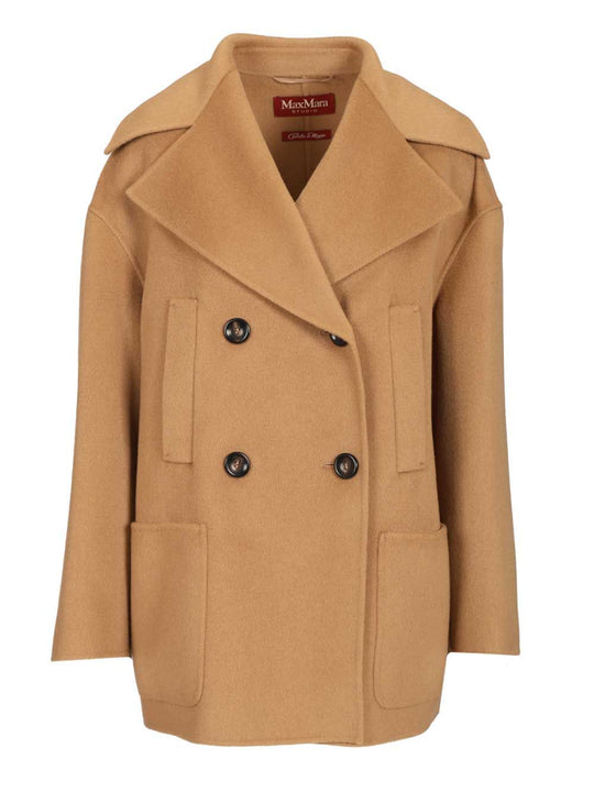 Double-Breasted Wool And Cashmere Jacket Coats Beige