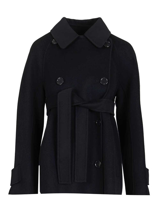 Louise Double Breasted Short Belted Jacket Giacche Blu