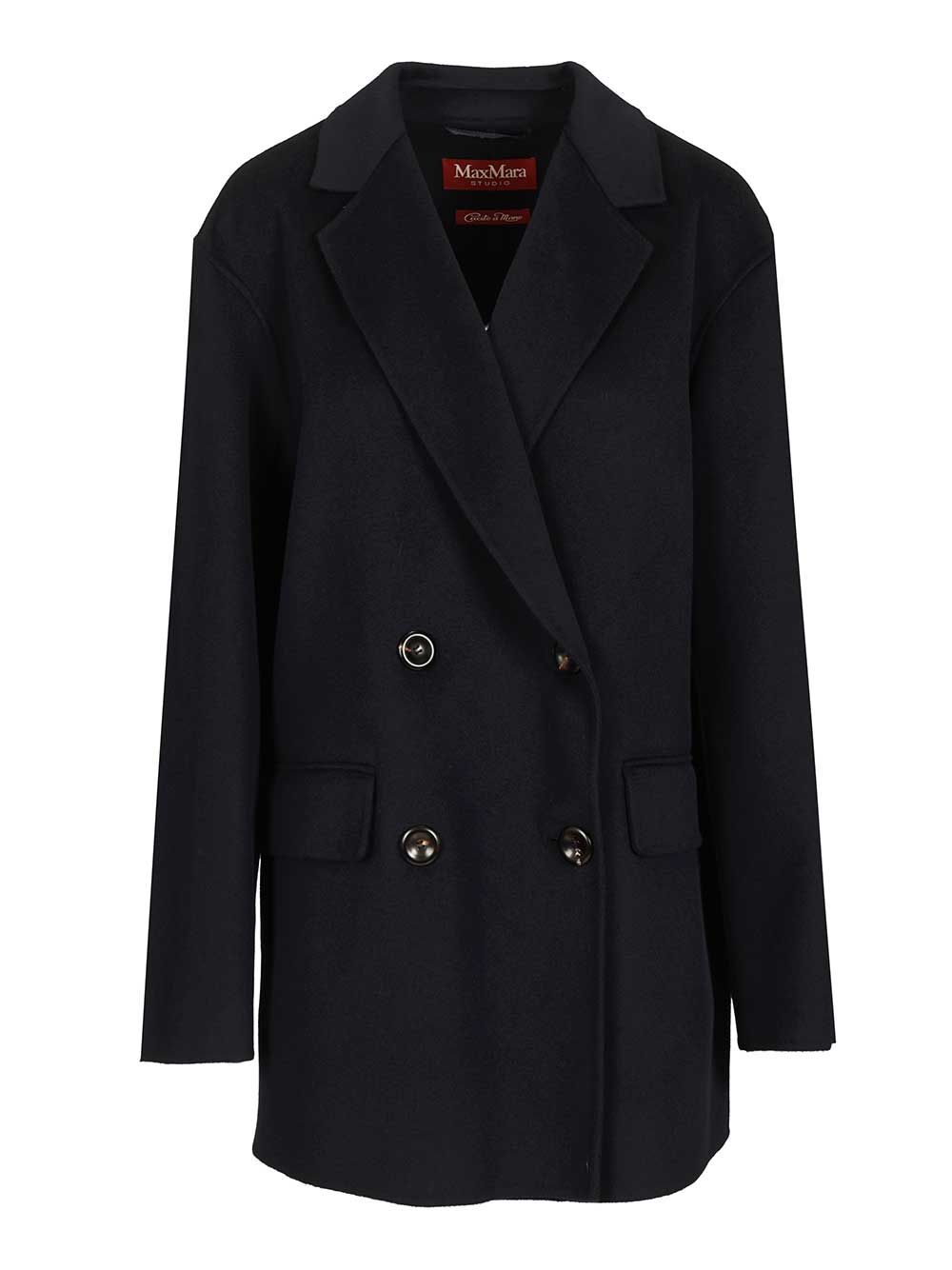 Max Mara Studio Caban In Wool And Silk Coats - Blu | aafd85474588560c050b2ecf0154c537071bde8f