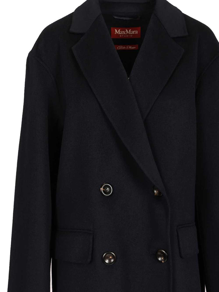 Max Mara Studio Caban In Wool And Silk Coats - Blu | ba03764d7a3bd9c19921fe9abc4f07693793d03e