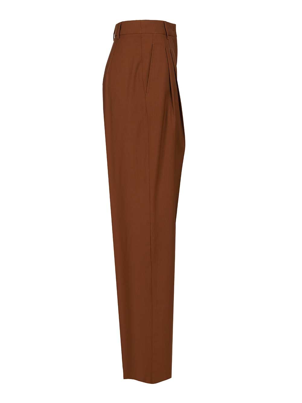 Max Mara Studio Mstbacio Wool Stretch Belted Pence Pants Trousers - Marrone | 5e6d70059d2a59757b31549220dec57524fffc19