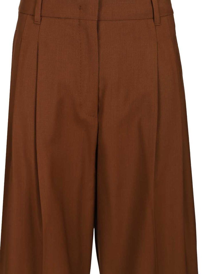 Max Mara Studio Mstbacio Wool Stretch Belted Pence Pants Trousers - Marrone | 18cdcfeaec619e6883e26bd44937114b42237099