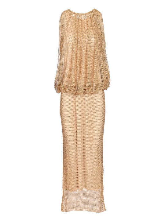 Sleeveless Jersey Dress With Crystals Abiti Beige