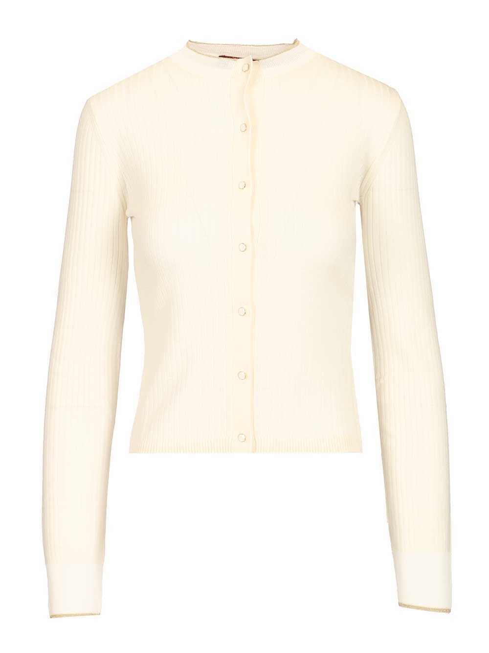 Max Mara Studio Mstcrespo Wool-Silk Knit Ribbed Cardigan Knitwear - Bianco | 24762e3ec4fb96262cd77011fadb5e9e3ca5ce65