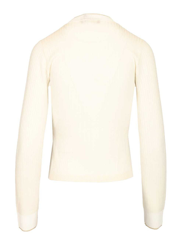 Max Mara Studio Mstcrespo Wool-Silk Knit Ribbed Cardigan Knitwear - Bianco | a0121d78ac0465521e637ca88e6ea355b1ab7fd1