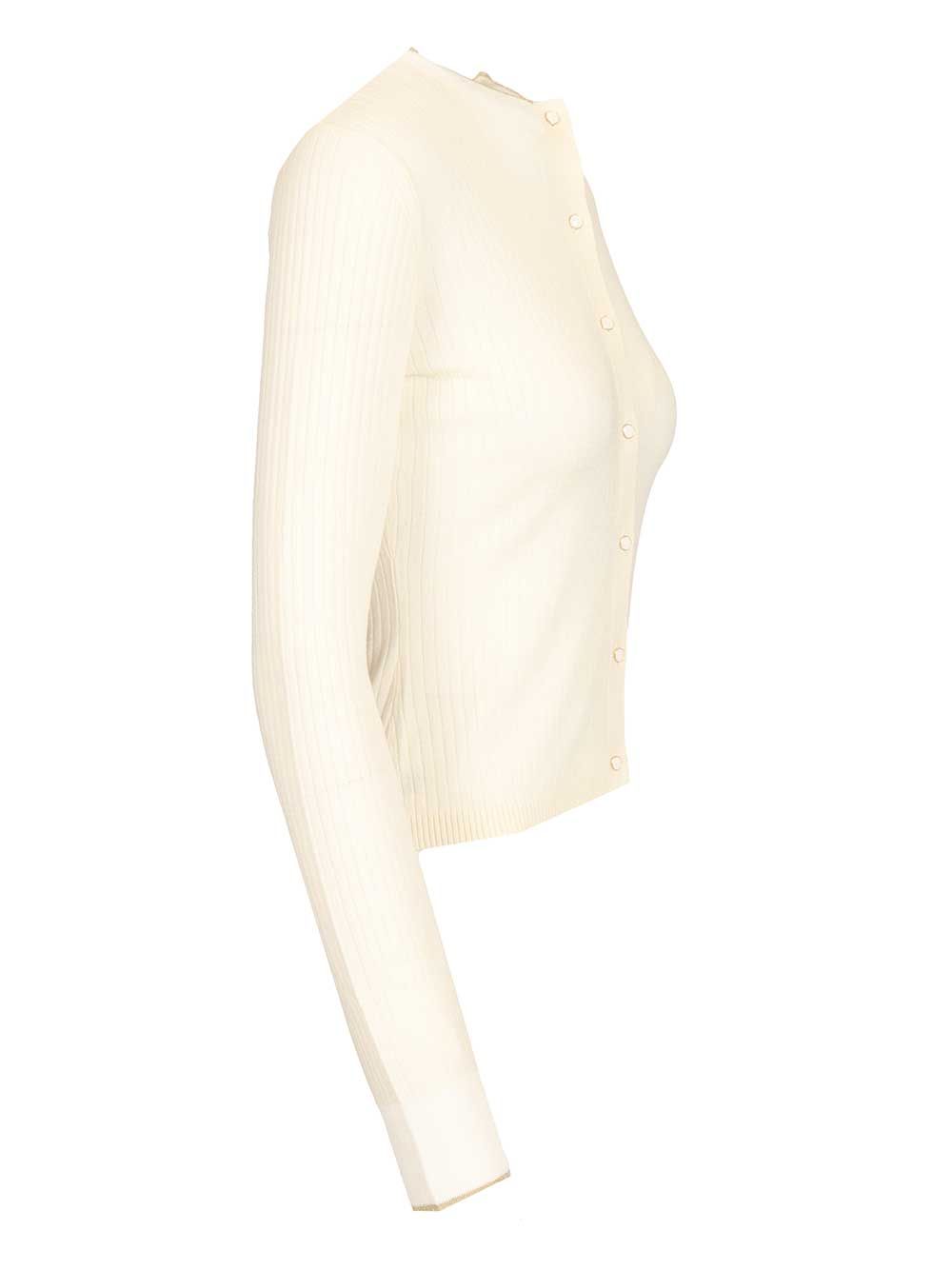 Max Mara Studio Mstcrespo Wool-Silk Knit Ribbed Cardigan Knitwear - Bianco | a05f708d554a3a2f769762bc3d4b78767d9d8b16