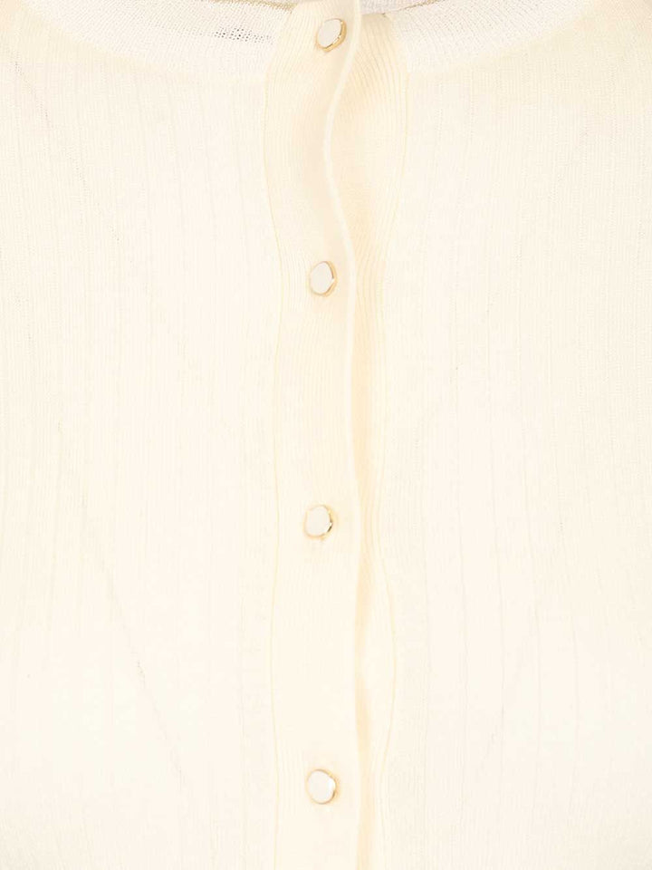 Max Mara Studio Mstcrespo Wool-Silk Knit Ribbed Cardigan Knitwear - Bianco | ab8195f2f4e432c410e136cac4e629301504fe0b