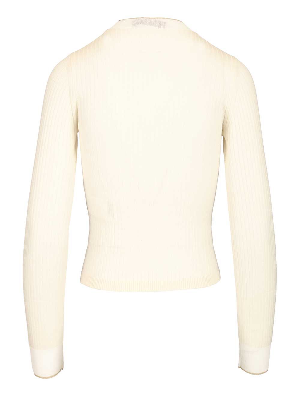 Max Mara Studio Mstepoche Wool-Silk Knit Ribbed Ls Crewneck Knitwear - Bianco | cd0dd6623c36339d2b135f2671724bdc452fe254