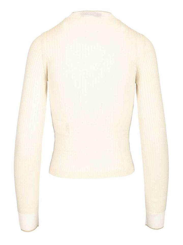 Max Mara Studio Mstepoche Wool-Silk Knit Ribbed Ls Crewneck Knitwear - Bianco | cd0dd6623c36339d2b135f2671724bdc452fe254