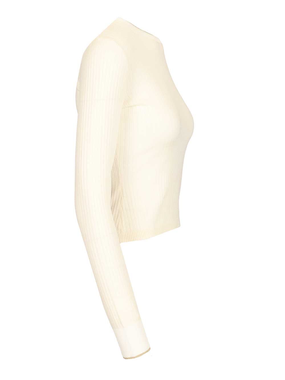 Max Mara Studio Mstepoche Wool-Silk Knit Ribbed Ls Crewneck Knitwear - Bianco | 6792eba39acdb5f4e282110c63f0616001ca7101