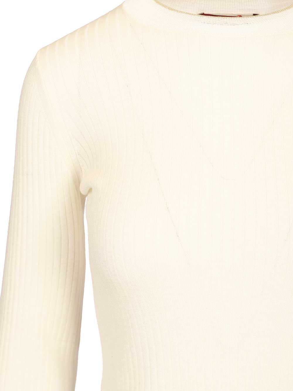 Max Mara Studio Mstepoche Wool-Silk Knit Ribbed Ls Crewneck Knitwear - Bianco | 6ec20fd9025e7500380033c0daf55f3d44070911