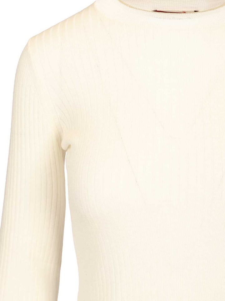 Max Mara Studio Mstepoche Wool-Silk Knit Ribbed Ls Crewneck Knitwear - Bianco | 6ec20fd9025e7500380033c0daf55f3d44070911
