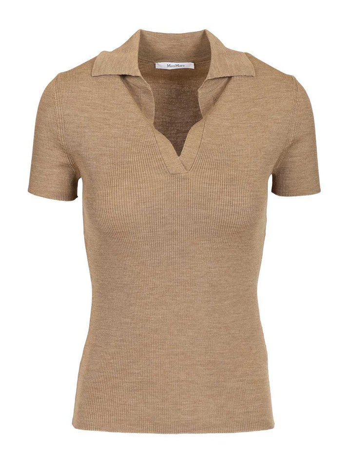 Max Mara Ribbed Wool Polo Shirt Knitwear - Beige | c09978d294251e4b24a6c14d91e264b085b962bb