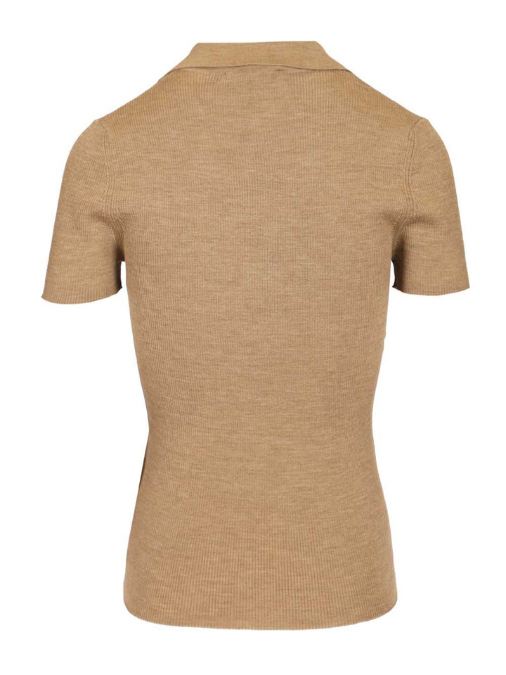 Max Mara Ribbed Wool Polo Shirt Knitwear - Beige | a19d9449a7cc82e93cf7080fe9b42d93ac5f6a5f