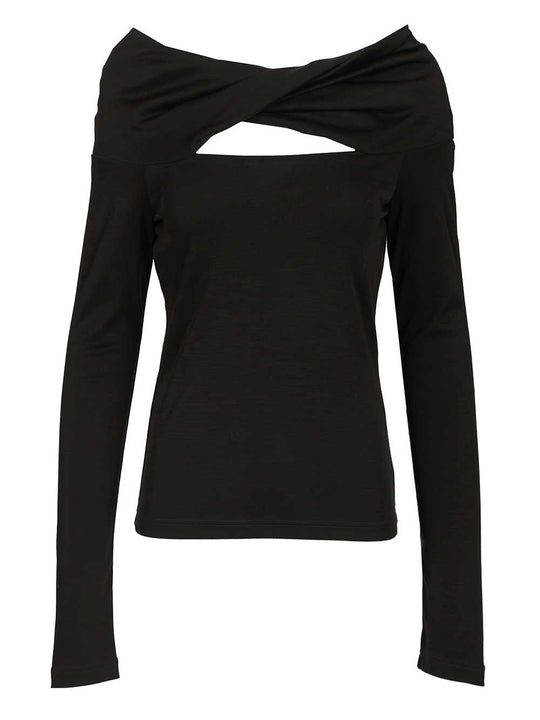 Orafo Off-Shoulder Top In Virgin Wool Top Nero