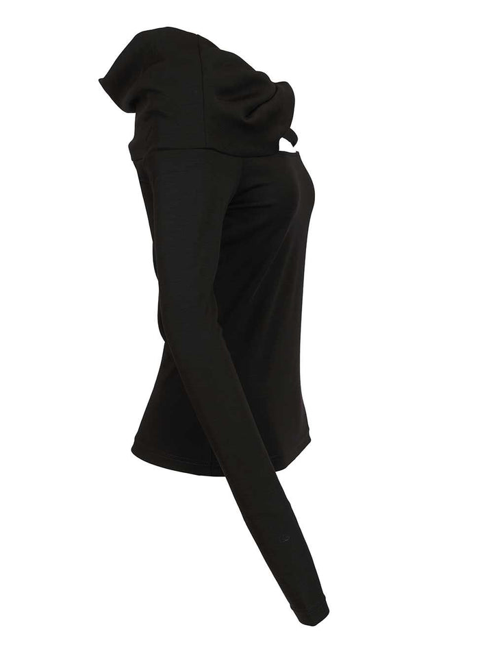 Max Mara Orafo Off Shoulder Wool Interlock Long Sleeve Top Top - Nero | 1ebdb3bc2bd0f64d2fb57c9b4f39ea32def3775f