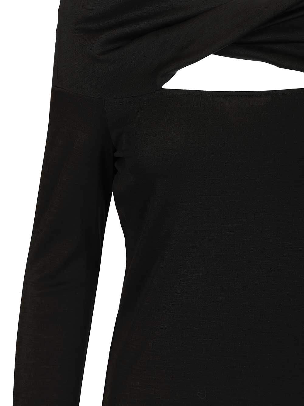 Max Mara Orafo Off Shoulder Wool Interlock Long Sleeve Top Top - Nero | 6772f31409b51c245a45389edff4052aa4fe8bad