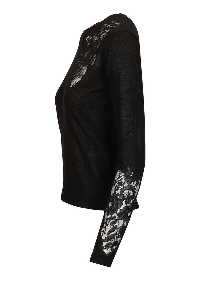 Max Mara Studio Mstellisse Wool-Silk Knit Lace Embroidered Crewneck Knitwear - Nero | a5d2f418126bc327ae9ce5f0b9dac79d03994b87