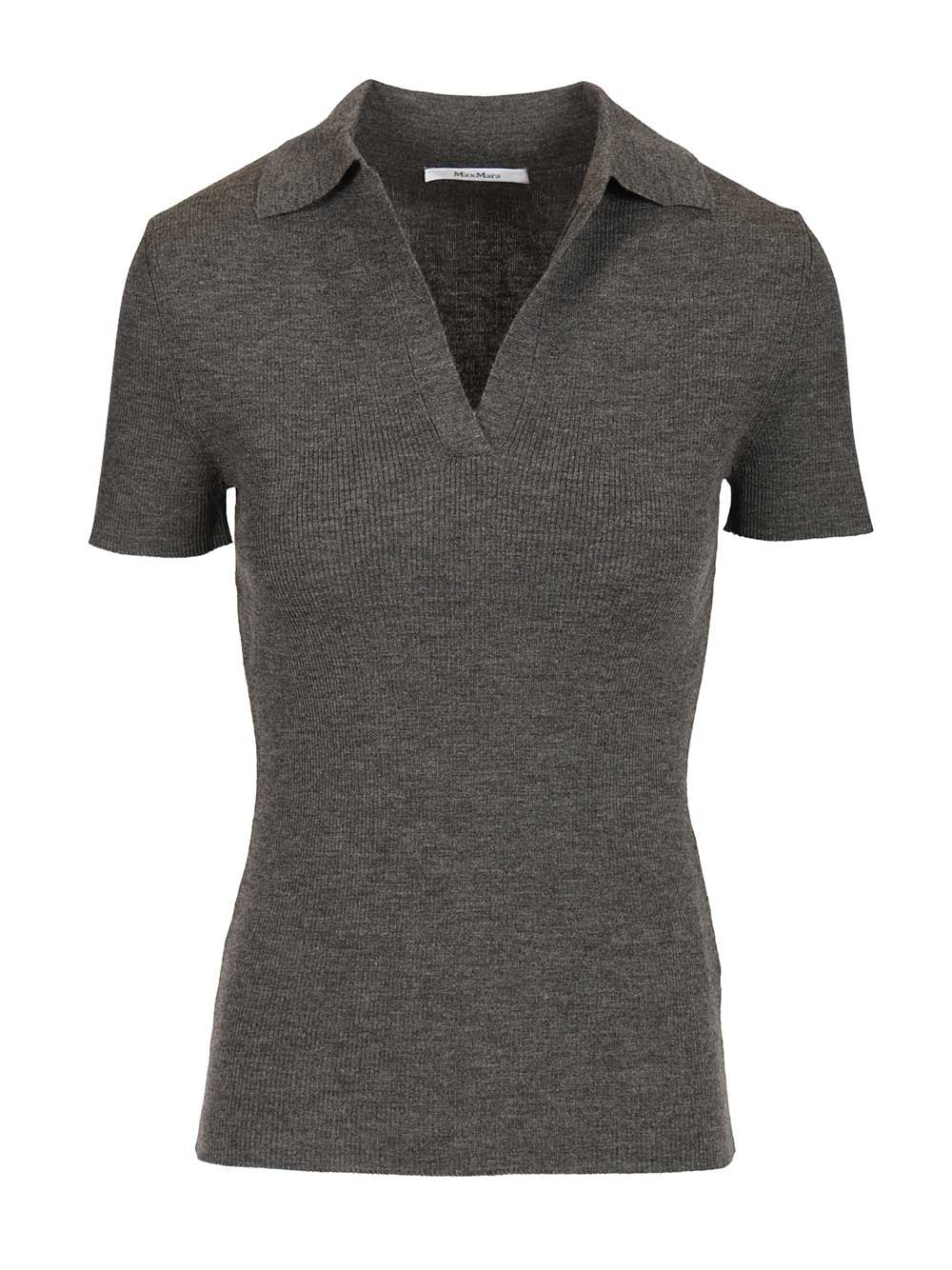 Max Mara Ribbed Wool Polo Shirt Knitwear - Grey | 70731ac62d5cdd0225001fb1df11383b3789bdf5