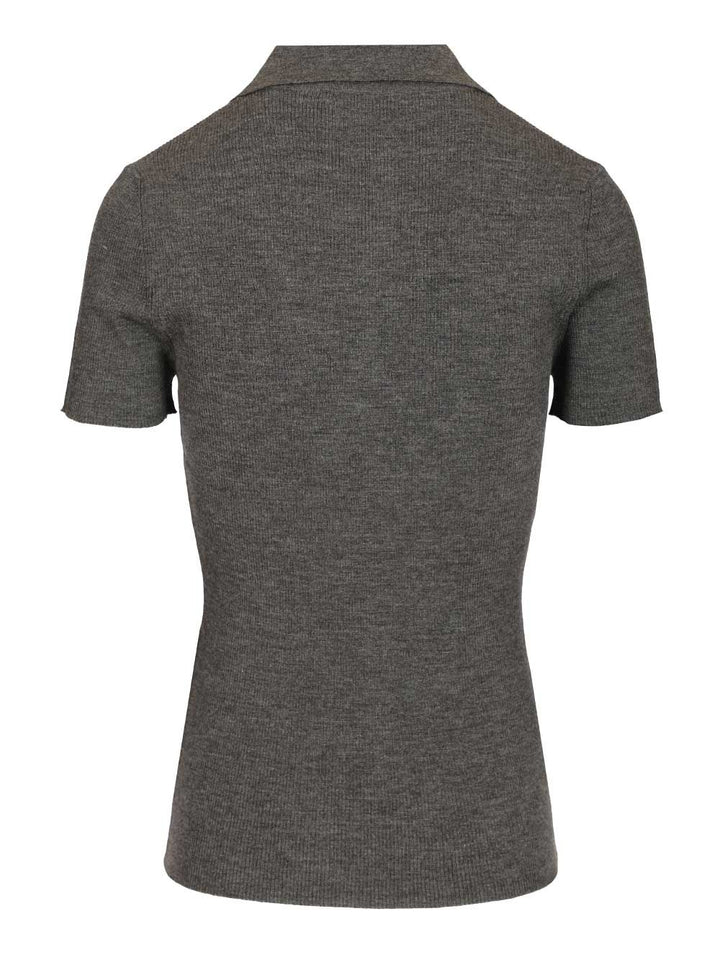 Max Mara Ribbed Wool Polo Shirt Knitwear - Grey | 84402529e2b9b6f80b3582bb3c2f4945c2b396eb