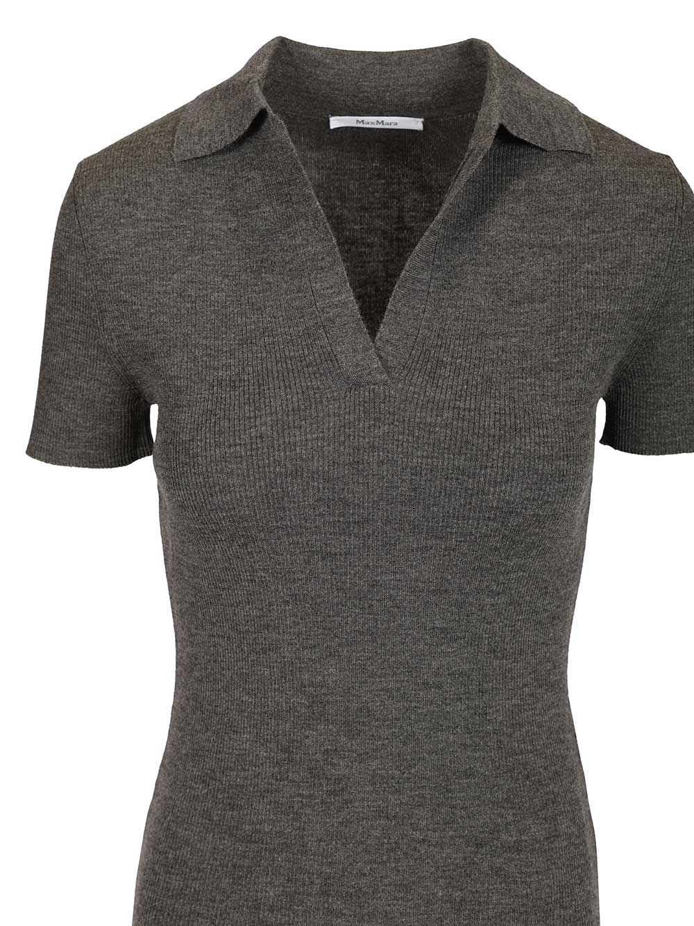 Max Mara Ribbed Wool Polo Shirt Knitwear - Grey | 4b1f3c7acd8148ac21c2a9f93d99ec15a072468d