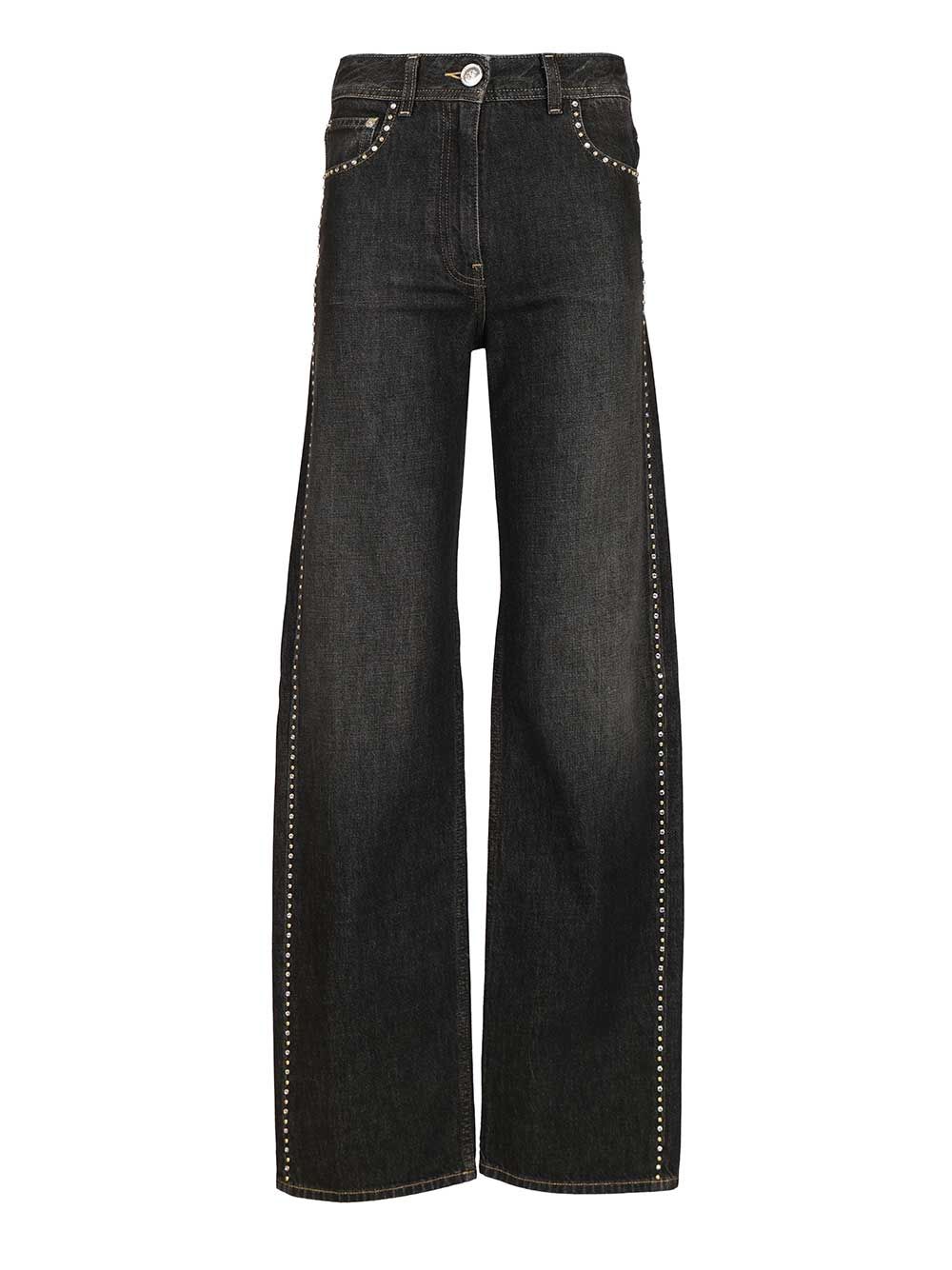 Versace Regular High-Waisted Decorated Jeans - Nero | c5abdedf2669715ea23fbad16d4199a819c64d95