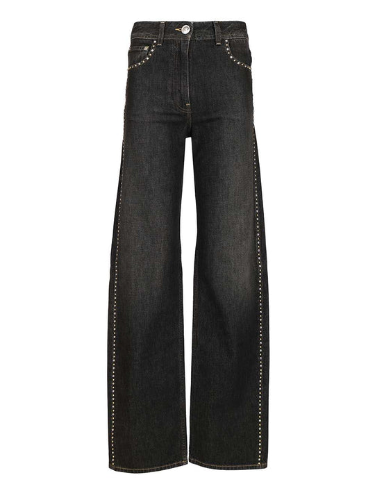 Regular High-Waisted Decorated Jeans Nero