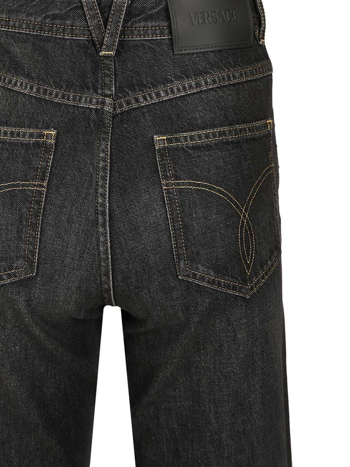 Versace Regular High-Waisted Decorated Jeans - Nero | 290993f37780aa381da478a5b77d4a3450685267