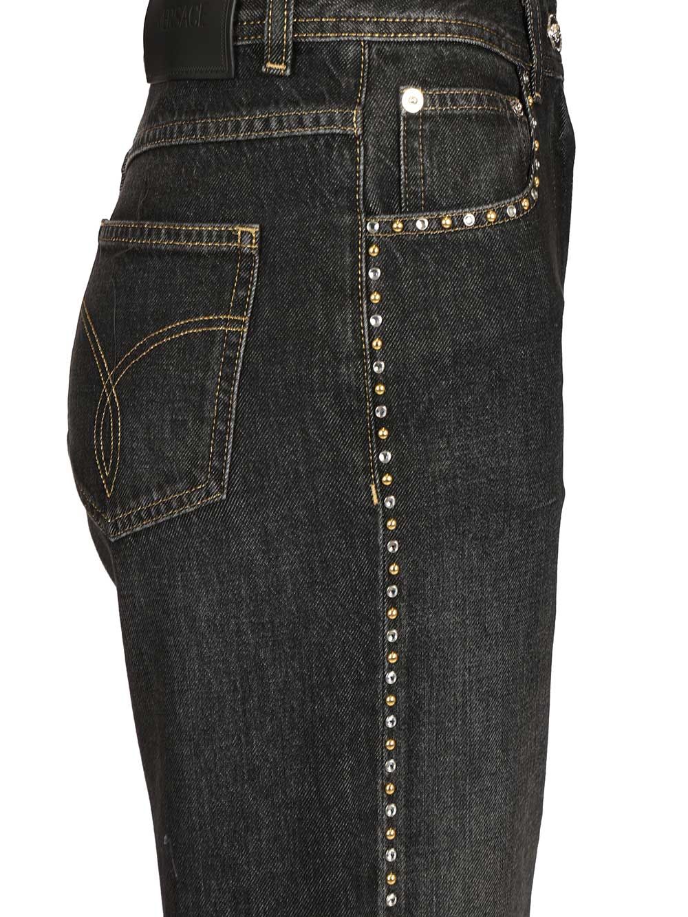 Versace Regular High-Waisted Decorated Jeans - Nero | 40c72dea89192d1f61baf6ad450a1be4d921fa25