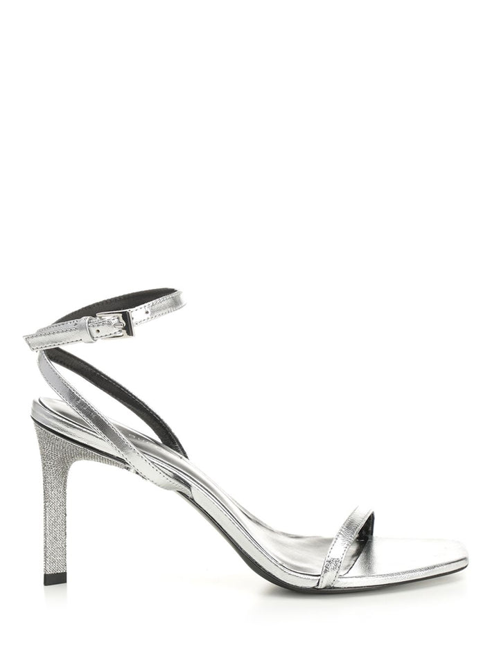 Tory Burch Metallic Leather  With Crystal Sandali - Silver | 4216a1d345c06cc04df79f6a54785afcab957a60