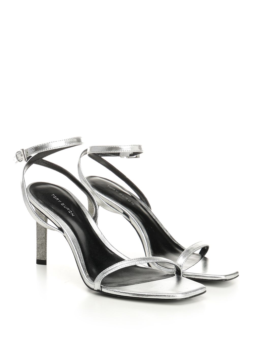 Tory Burch Metallic Leather  With Crystal Sandali - Silver | f04fa0ec7dc4eb1fc66b7ddfb1b064a43911cecb