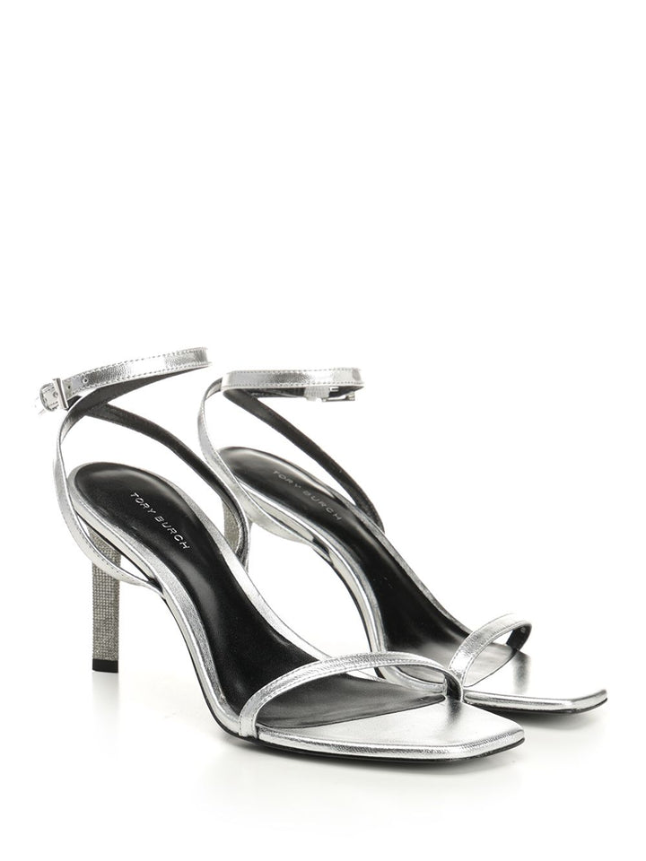 Tory Burch Metallic Leather  With Crystal Sandali - Silver | f04fa0ec7dc4eb1fc66b7ddfb1b064a43911cecb