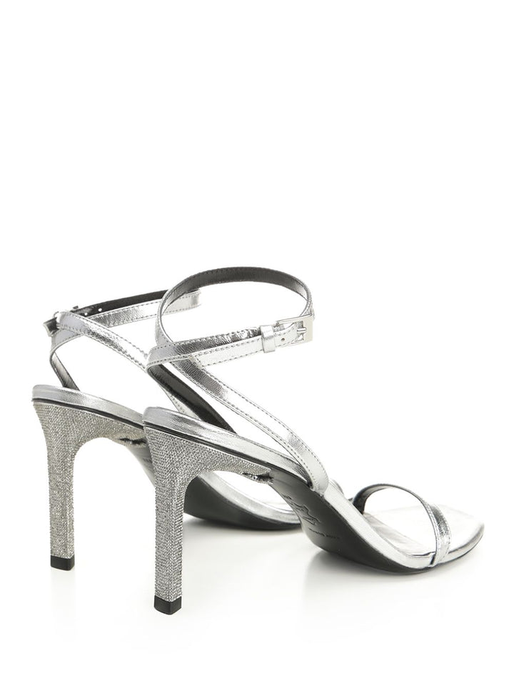 Tory Burch Metallic Leather  With Crystal Sandali - Silver | 1a714c0417e69a0ba06616687404345448bb7471
