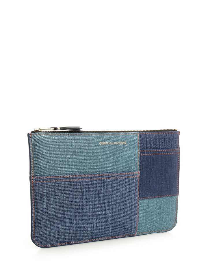 Comme Des Garcons Wallet Patchwork Leather Denim Effect Zipped Pouch Small leather goods - Blu | af56a768bac8b843e7b44e1ef927f59851e305a5