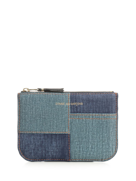Denim Patchwork Coin Purse Small Leather Goods Blu