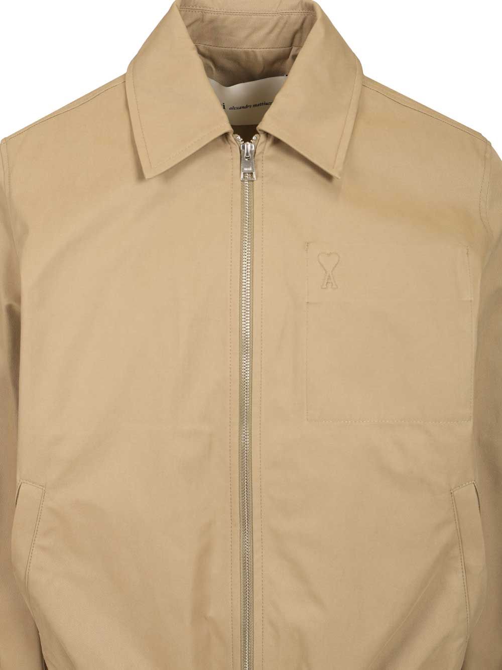 Ami Zipped Jacket In Cotton Gabardine Giacche - Beige | aaa9606fd089907afca485944aef1937bd0e5ed6