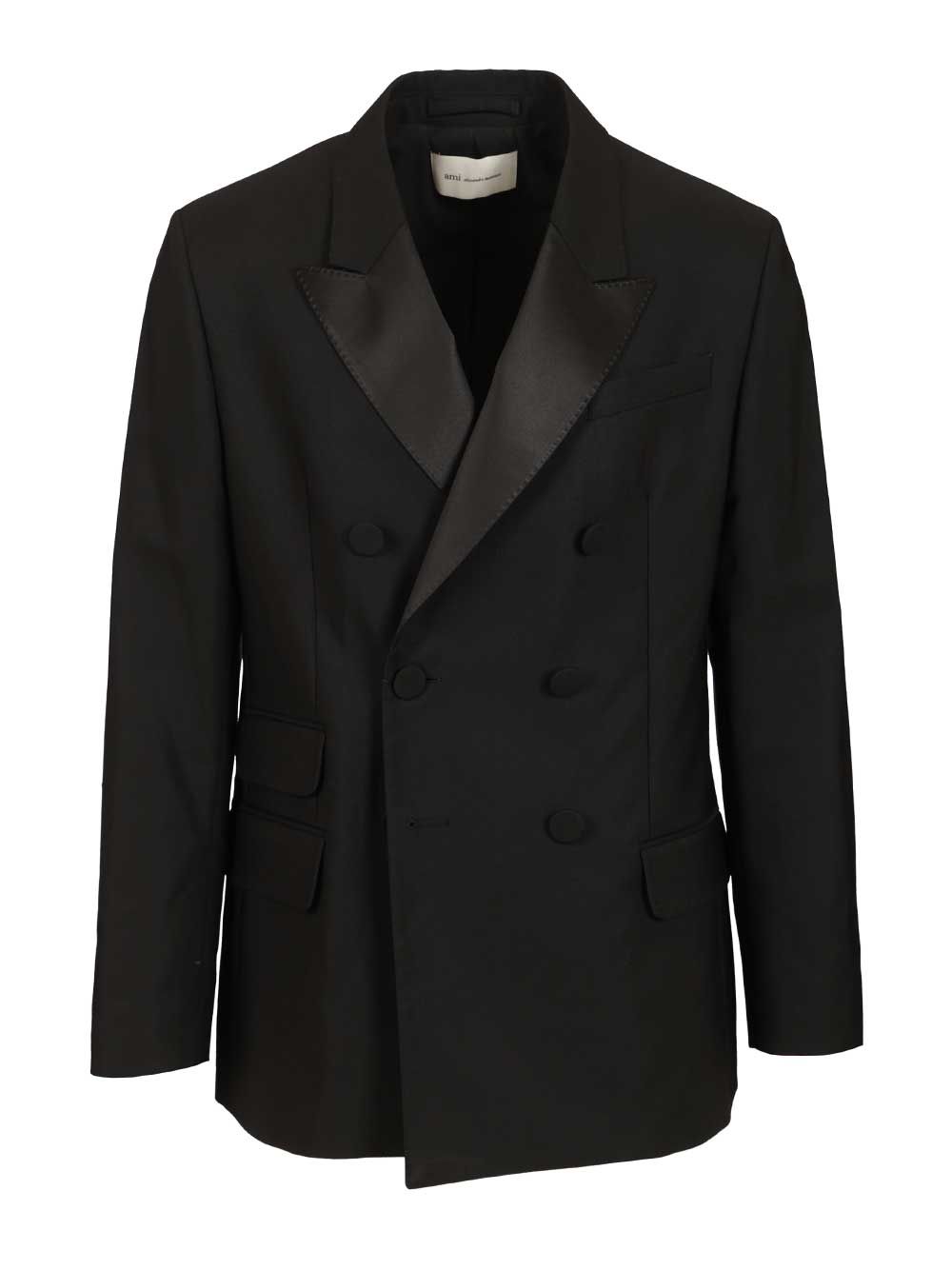 Ami Straight Double Breasted Smocking Jacket Wool Canvas Giacche - Nero | b4dafbc0b8ba9e59c453f2071b2d7972d5d01576