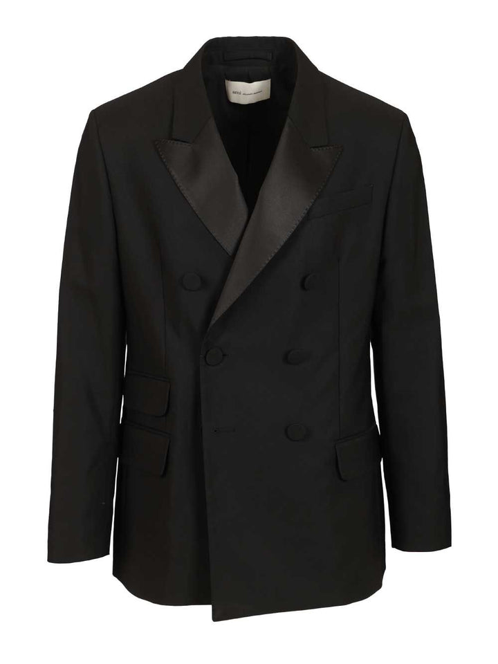 Ami Straight Double Breasted Smocking Jacket Wool Canvas Giacche - Nero | b4dafbc0b8ba9e59c453f2071b2d7972d5d01576
