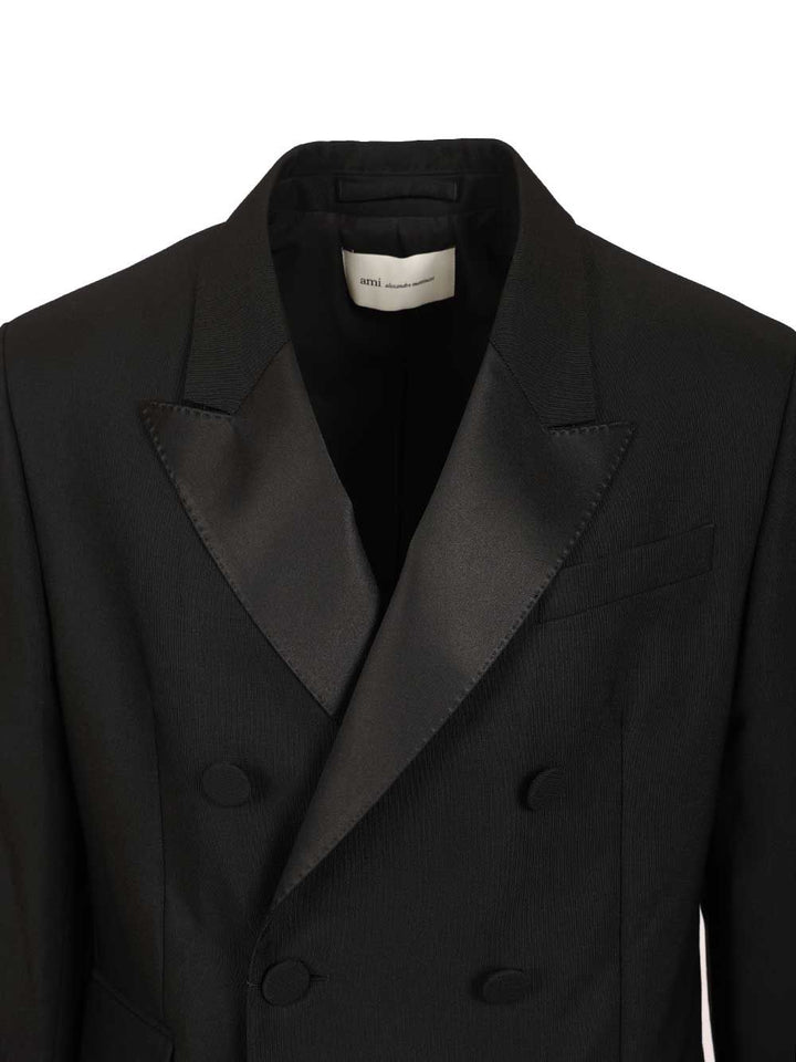 Ami Straight Double Breasted Smocking Jacket Wool Canvas Giacche - Nero | b58b273c88de55256d3f341eac0d64db6cbcd158