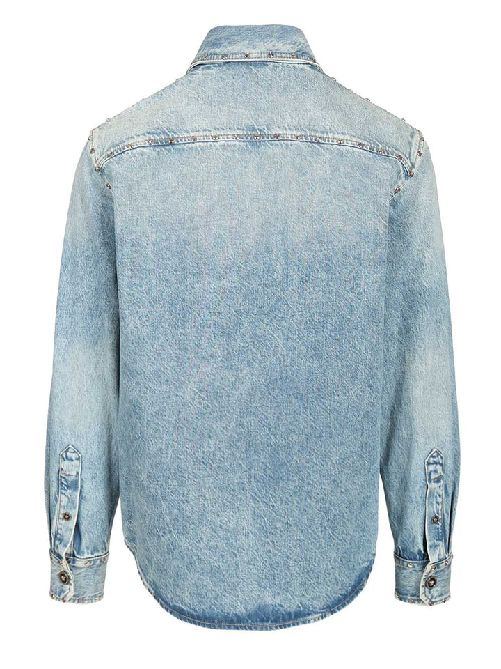 Versace Studded Denim Shirt Casual - Light blue | c06d05a6fe0d5a3a20420fc32103b87049f325d7