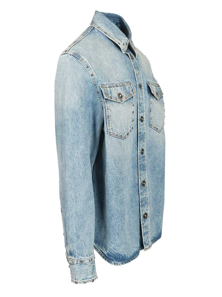 Versace Studded Denim Shirt Casual - Light blue | 60246d3be1ac7956bae799b9ca61bd0506a95246