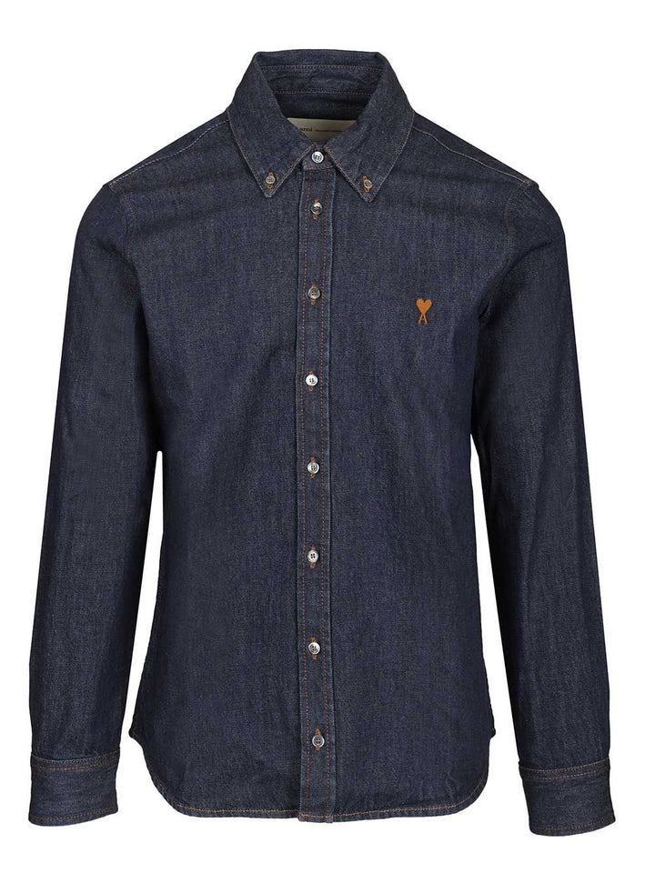 Ami Contrasted Ami De Coeur Shirt Raw Indigo Light Denim Shirts - Blu | 56d4a5af2b2d2950cf48673969d71ba4c4eaa2c7
