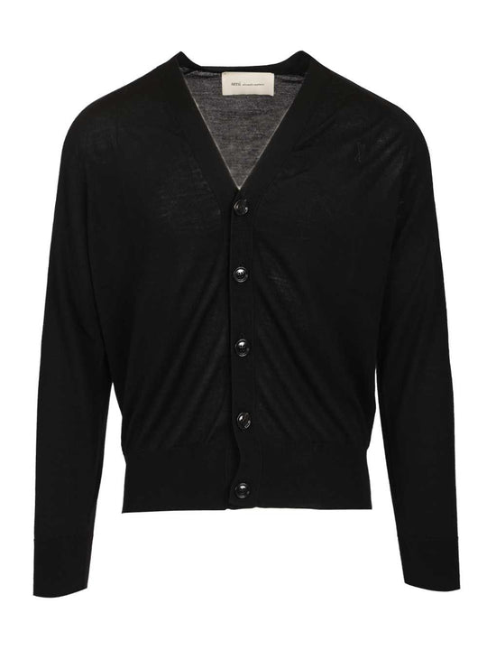 Ami Paris V-Neck Wool Cardigan Knitwear Nero