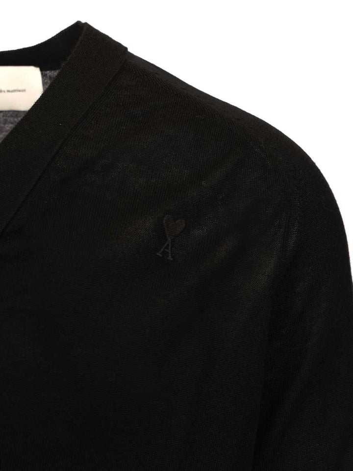 Ami Ami Paris V-Neck Wool Cardigan Knitwear - Nero | 5f840fb29ff5f5a8b2796db1fc226eb0c09e667b
