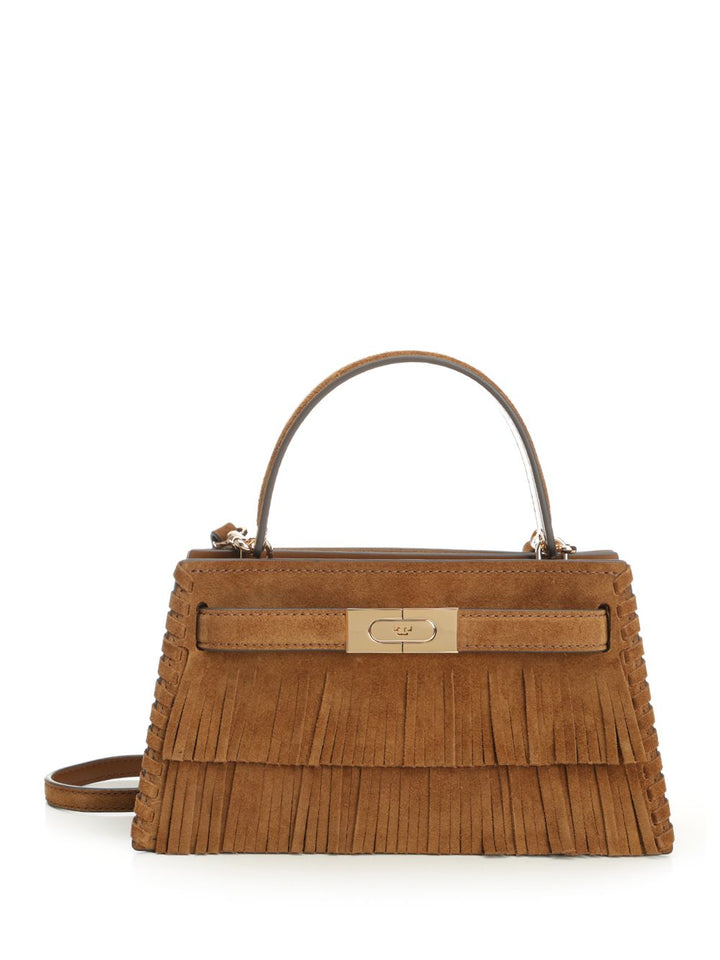 Tory Burch Lee Radziwill Petite Suede Fringe Mini Top Handle Handbags - Marrone | f4c3ac708750d4886a6039a2267f511daa346e8a