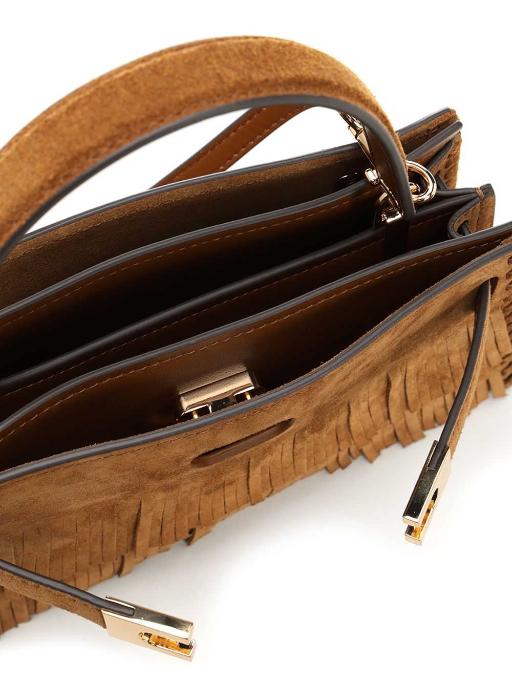 Tory Burch Lee Radziwill Petite Suede Fringe Mini Top Handle Handbags - Marrone | 76b243ae2a9a9b49f0e11724f4fa5a97ad3061c8