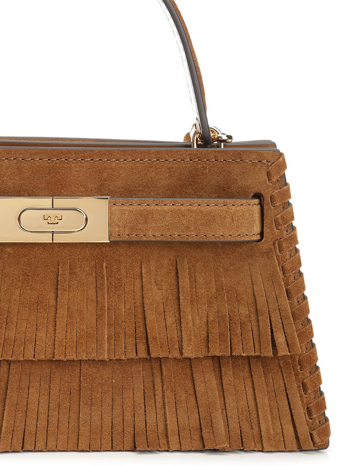 Tory Burch Lee Radziwill Petite Suede Fringe Mini Top Handle Handbags - Marrone | 48402f54cd9810da0fa30f1893fa62f8ff6c39a5